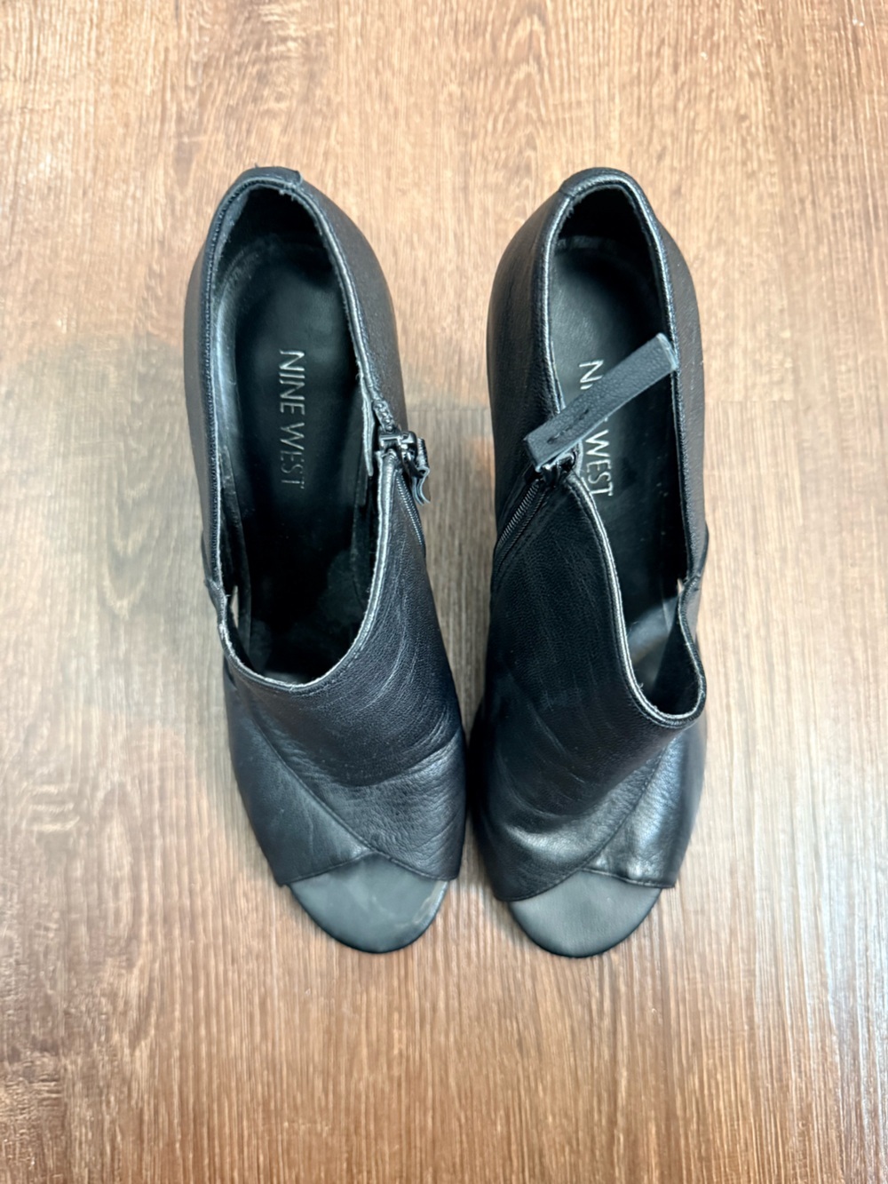 Nine West Black Peep-Toe Heeled Ankle Booties with Side Zip - Picture 7 of 8
